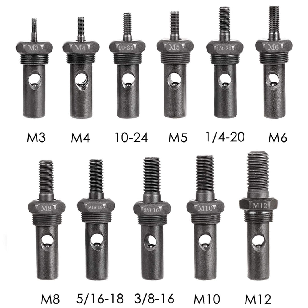 11Pcs Rivet Nut Tool Replacement Mandrels of WE882/WE889, Rivet Nut Tool Accessories Set M3 M4 M5 M6 M8 M10 M12, 10-24, 1/4-20, 5/16-18, 3/8-16 Rivet Nut Tool Spare Parts