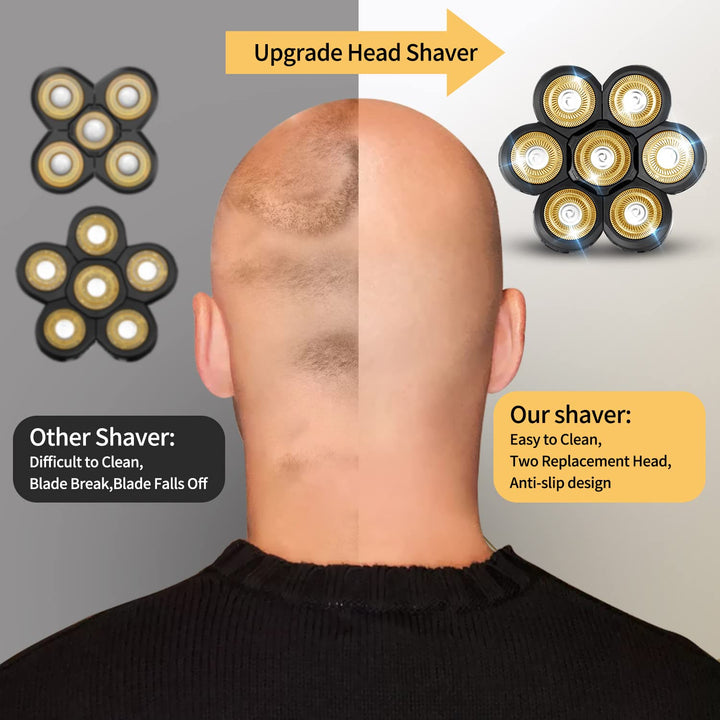 Head Shaver for Bald Men Upgrade 7D Electric Shavers Waterproof Bald Head Close Shaver for Men Rechargeable Rotary Shaver Multifunctional Electric Razors Wet & Dry Bald Shaver