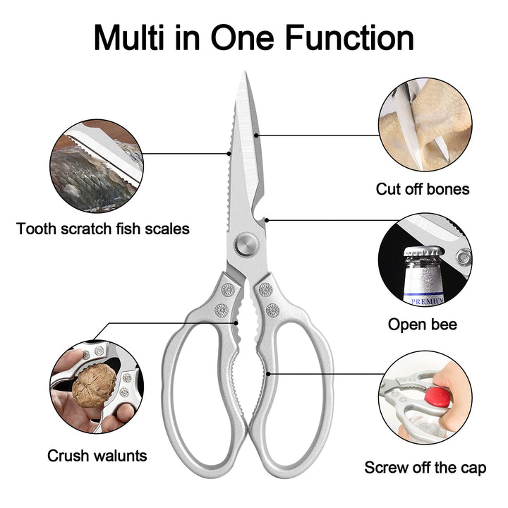 Kitchen Scissors, Multi-Purpose Kitchen Shears, Heavy Duty Dishwasher Safe Food Scissors, Non Slip Stainless Steel Sharp Cooking Scissors for Kitchen, Chicken, Poultry, Fish, Meat, Herbs-Sliver