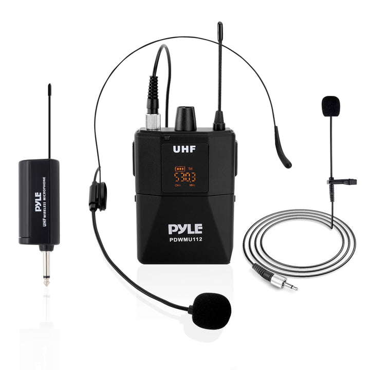 UHF Wireless Microphone System Kit - Portable Professional Cordless Microphone Set with Headset, Lavalier, Beltpack Transmitter, Receiver - Karaoke & Conference