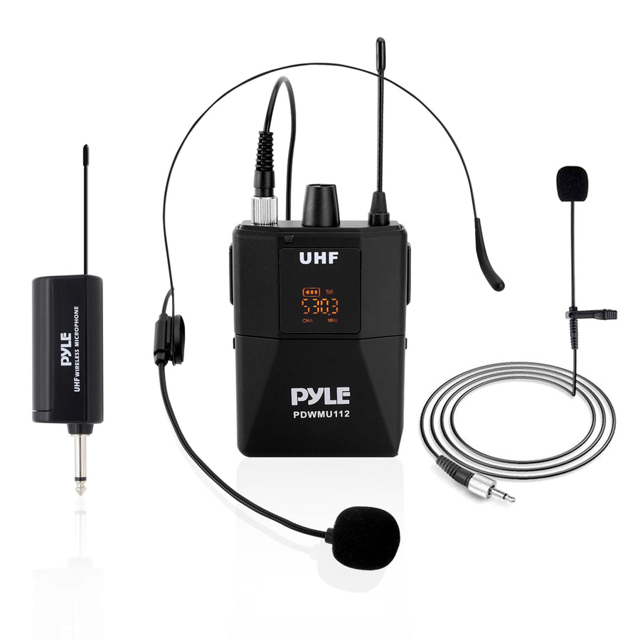UHF Wireless Microphone System Kit - Portable Professional Cordless Microphone Set with Headset, Lavalier, Beltpack Transmitter, Receiver - Karaoke & Conference