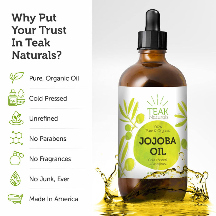 100% ORGANIC Jojoba Oil - 4 oz - Pure Cold Pressed Unrefined Natural - Made In The USA