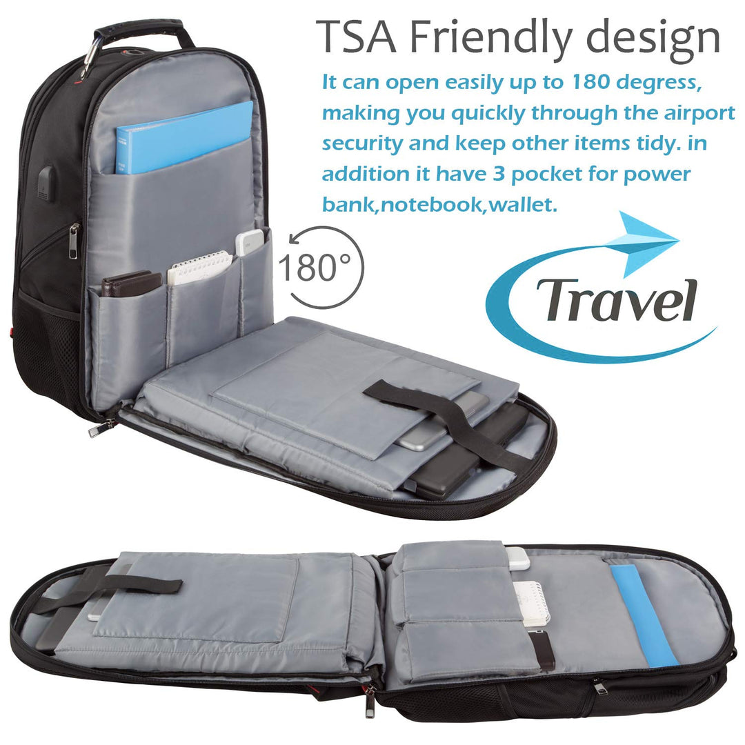 Travel Laptop Backpack,Extra Large Capacity TSA Friendly Anti Theft Backpacks with USB Charging Port,Water-Resistant Men Business College Computer Bookbag Fits 17 Inch Laptop&Notebook