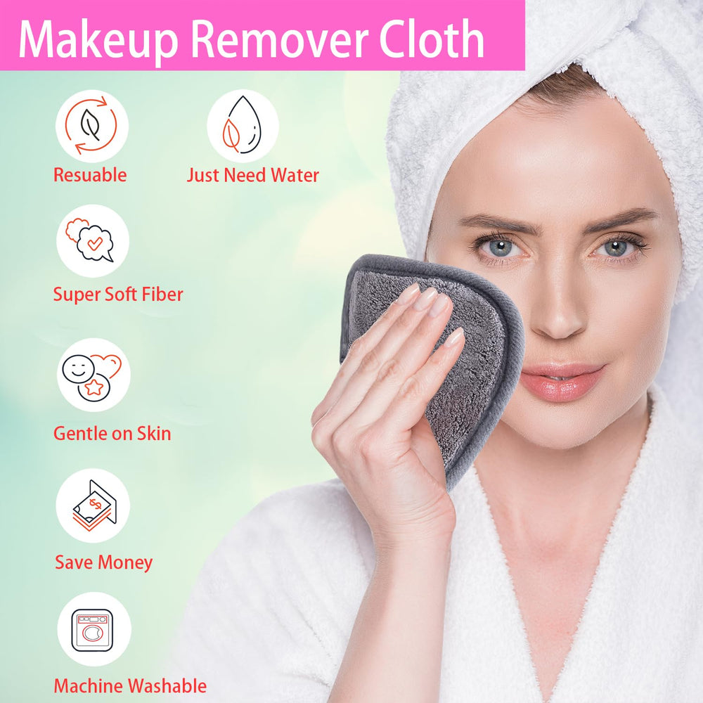 Makeup Remover Cloths for Face, Eye, Lips - Reusable Makeup Remover Pads Soft Microfiber Facial Cleansing Cloths 5 x 5inch 12 Pack (Gray)
