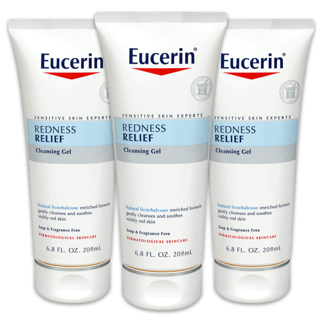 Redness Relief Cleansing Gel - Fragrance Free, Gently Cleanses Sensitive Skin - 6.8 fl. oz. Tube (Pack of 3)