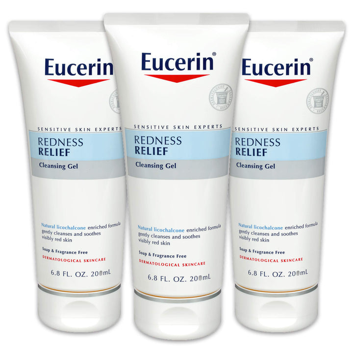 Redness Relief Cleansing Gel - Fragrance Free, Gently Cleanses Sensitive Skin - 6.8 fl. oz. Tube (Pack of 3)