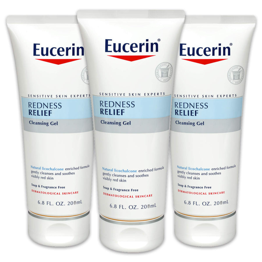 Redness Relief Cleansing Gel - Fragrance Free, Gently Cleanses Sensitive Skin - 6.8 fl. oz. Tube (Pack of 3)