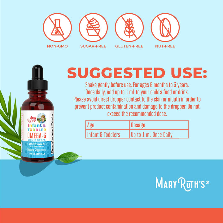 Infant and Toddler Omega-3 Liquid Drops by | 200mg DHA and 2mg EPA Per Serving | Overall Wellness and Healthy Development | Unflavored | 1 Fl Oz