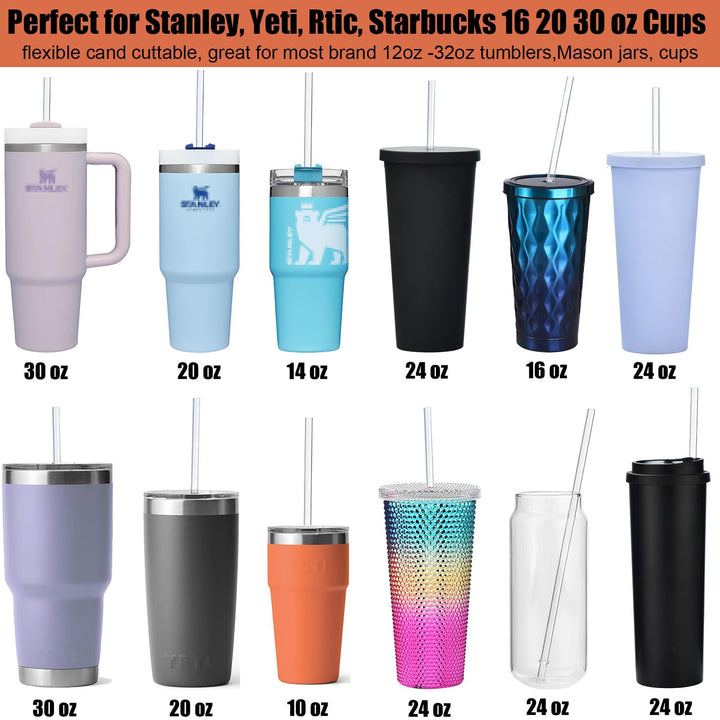 12-Pack Reusable Hard Plastic Clear Straws, 10.5 in x 0.3 in Tumbler Straws for 16 OZ 20 OZ 30 OZ Stanley, YETI, Starbucks Tumblers with Cleaning Brush