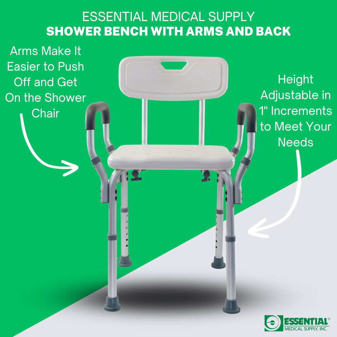 Height Adjustable Shower and Bath Bench with Padded Arms, Contoured Back and Textured Shower Chair Seat - Perfect for The Bath and Shower