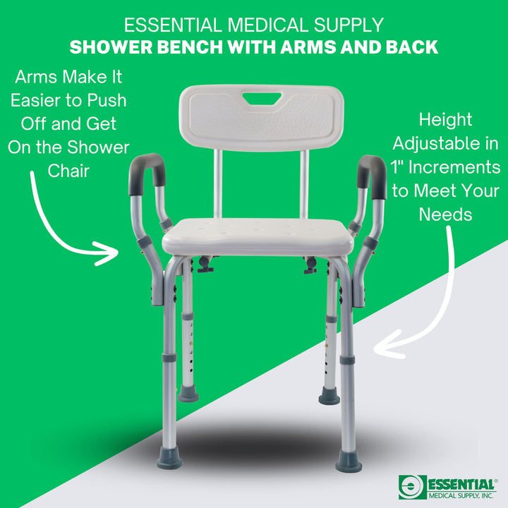 Height Adjustable Shower and Bath Bench with Padded Arms, Contoured Back and Textured Shower Chair Seat - Perfect for The Bath and Shower