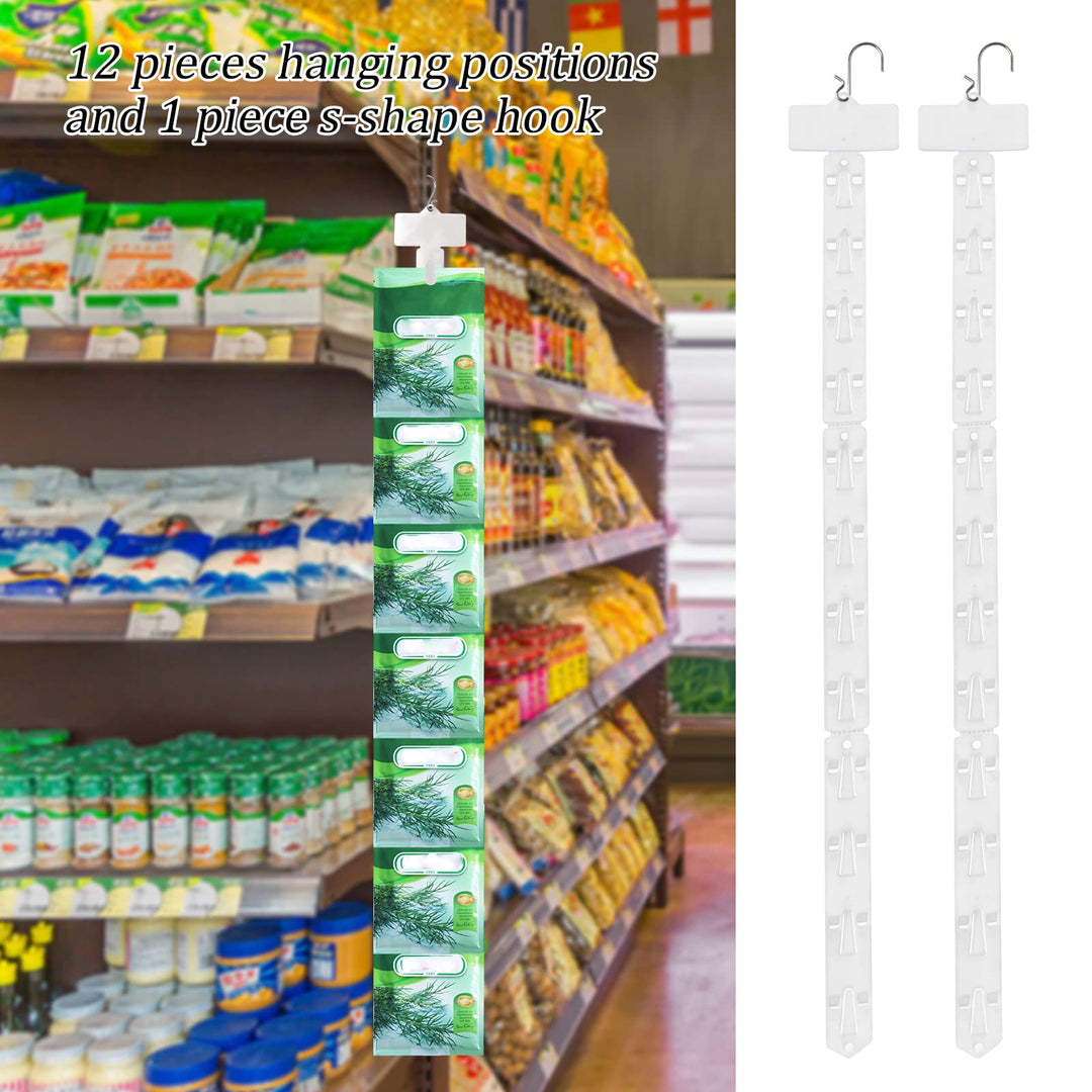 16 Pack Station Hanging Commodity Display Strips 24.7inch Plastic Station Display Hanging Strips Retail Candy Chip Bag Hanging Display Clip with Hooks & Label Header