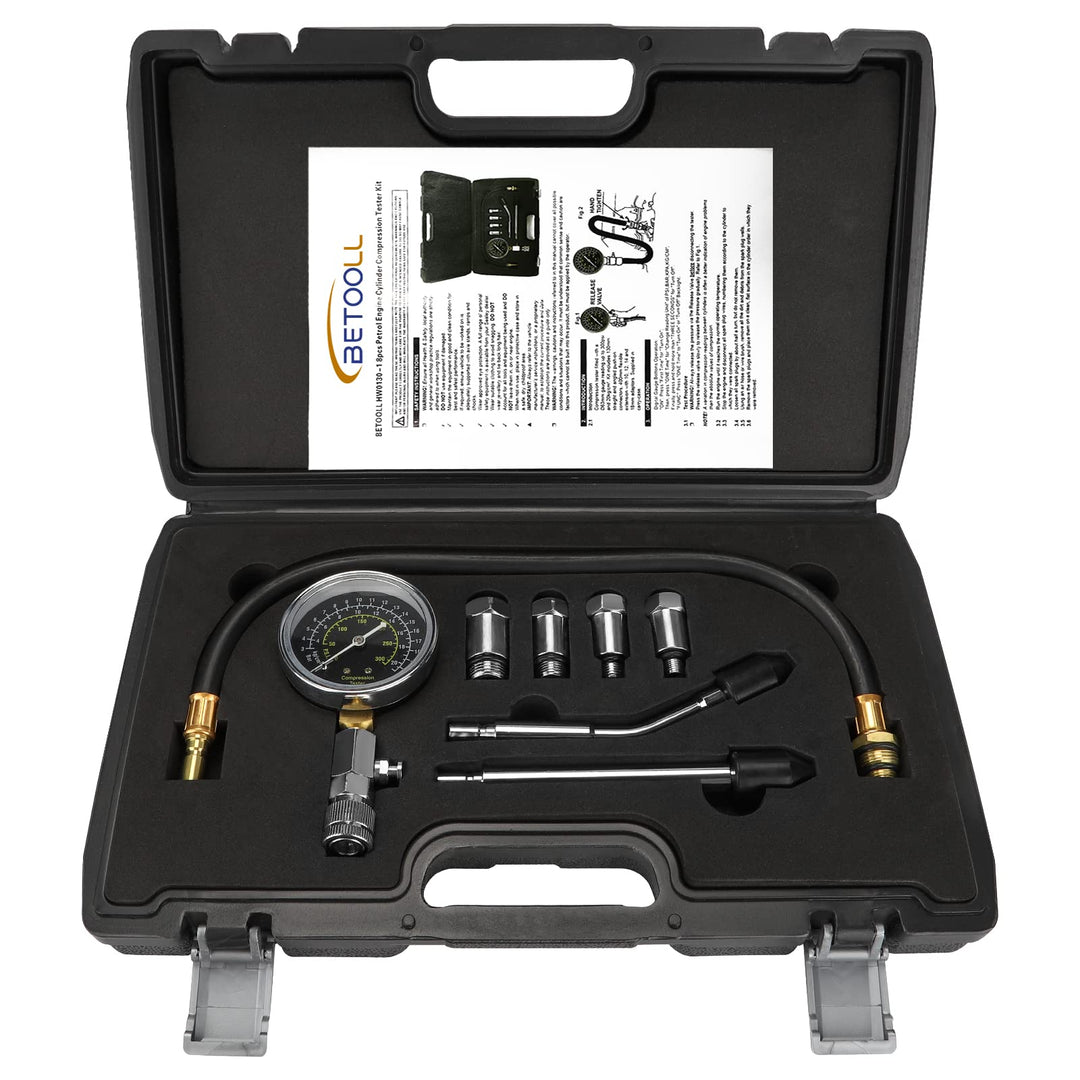 8pcs Petrol Engine Cylinder Compression Tester Kit Automotive Tool Gauge