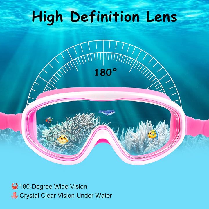 Kids Swim Goggles for Age 3-15, 2 Pack Kids Goggles for Swimming with Nose Cover, No Leaking, Anti-Fog, Waterproof