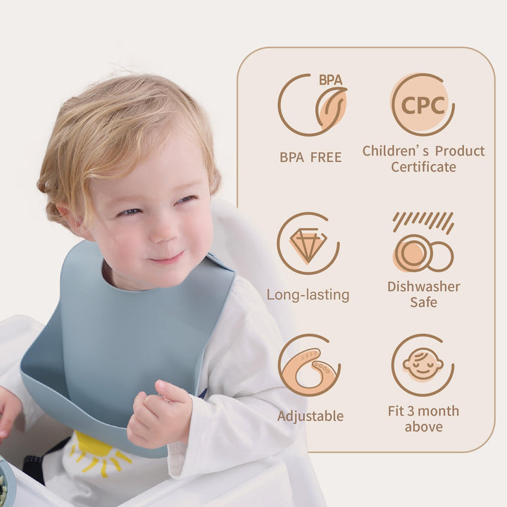 Silicone Baby Bibs Set Of 2 | BPA Free Waterproof | Soft Flexible Adjustable Silicone Bibs for Babies & Toddlers(Muted/Misty Purple)