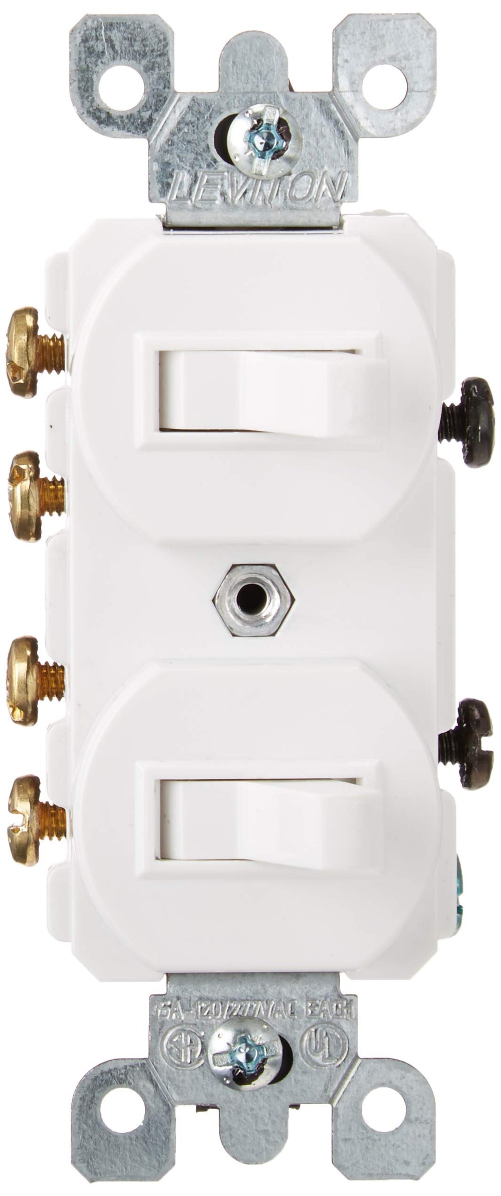 5243 15 Amp, 120/277 Volt, Duplex Style Two 3-Way Combination Switch, Commercial Grade, White