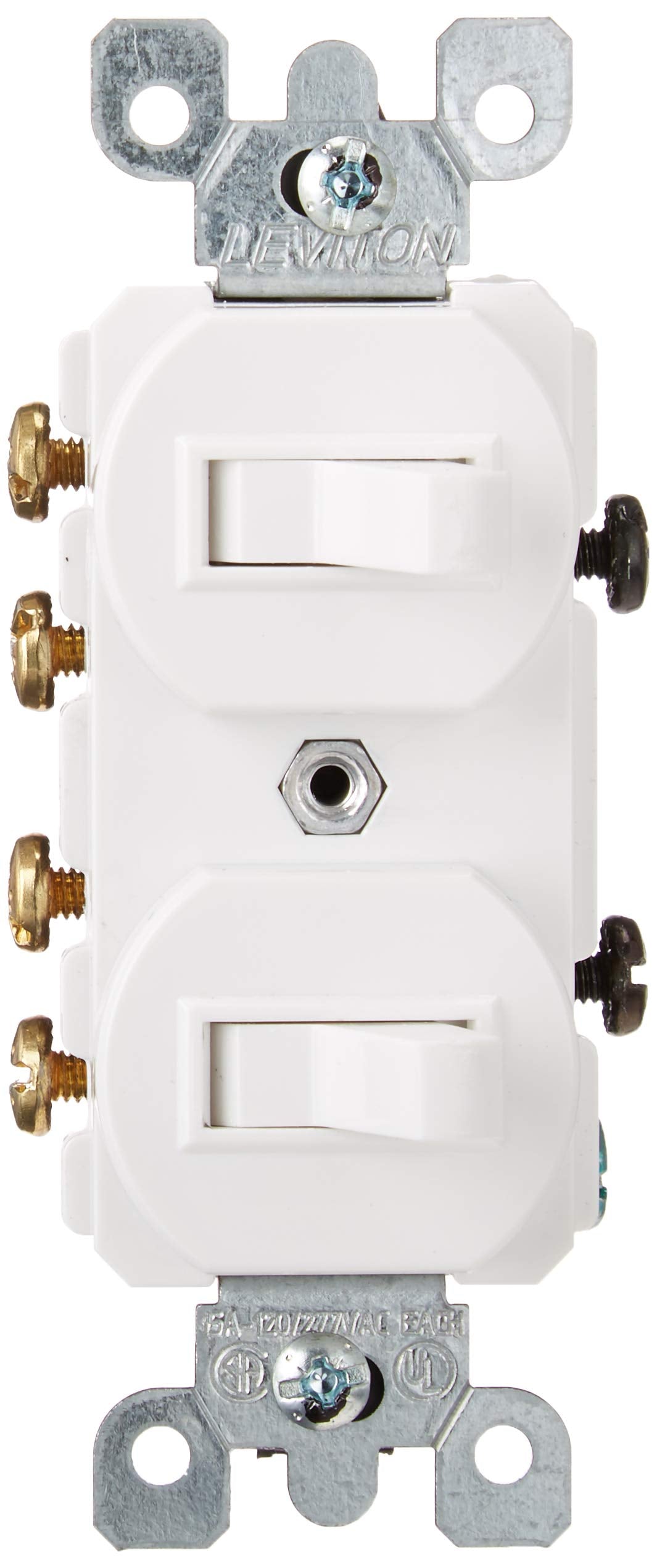 5243 15 Amp, 120/277 Volt, Duplex Style Two 3-Way Combination Switch, Commercial Grade, White