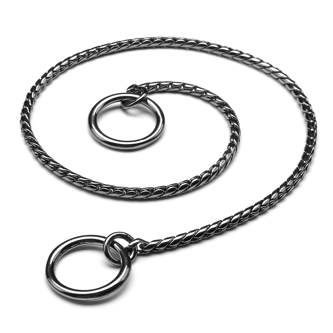 Stainless Steel Dog Choke Chain Collar, Puppy Metal Snake Chain Pet Show Slip Collar Choker for Training Walking (Black;16.0*3.0mm)