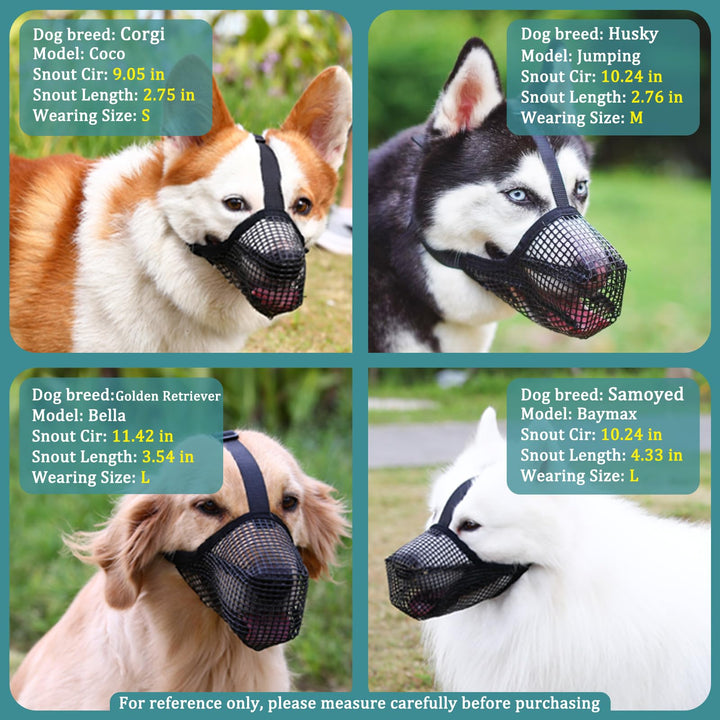 Dog Muzzle, Patented Mesh Muzzles for Small Medium Large Dogs, Soft Covered Mouth Guard with Adjustable Straps, Prevent Biting Chewing and Licking