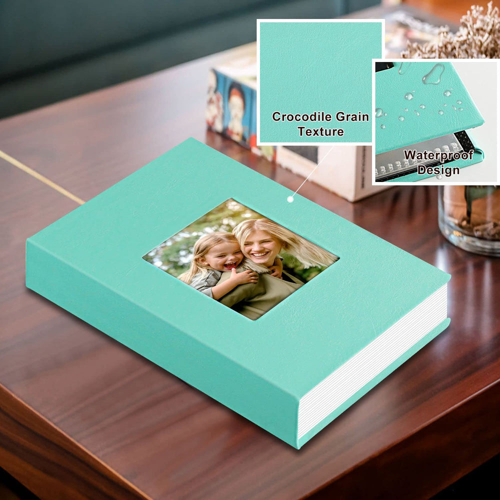 Photo Album 4x6 100 Pockets 2 Packs, Small Mini Capacity Leather Photo Albums, Each Pack Holds 100 Top Loader Vertical Only Pictures Teal