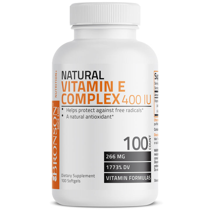 Natural Vitamin E Complex 400 I.U. Supplement (d-Alpha Tocopherol Plus d-Beta, d-Gamma, & d-Delta Tocopherols), Natural Antioxidant, 100 Softgels