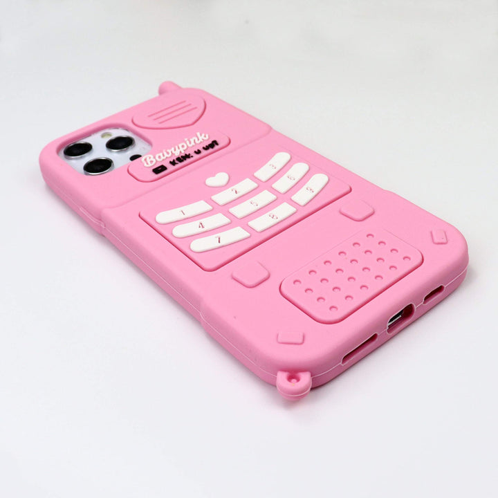 for iPhone 12 Pro Max Case, 3D Cartoon Cute Retro Love Heart Classic Cellular Phone Shaped Case, Kids Women Girls Soft Silicone Rubber Cover Case (Pink)