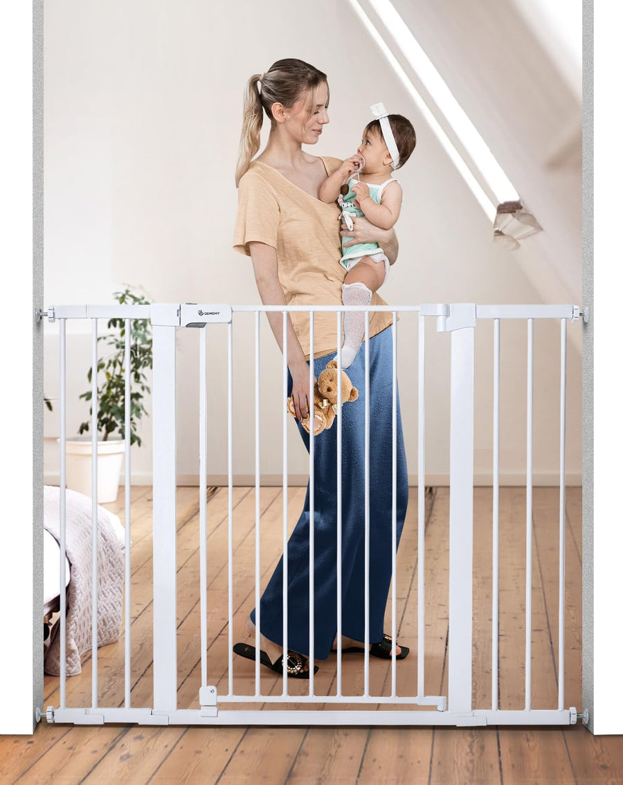36 Extra Tall Baby Gate for Stairs Doorways, Fits Openings 29.5 to 48.8 Wide, Auto Close Extra Wide Dog Gate for House, Pressure Mounted Easy Walk Through Pet Gate with Door, White
