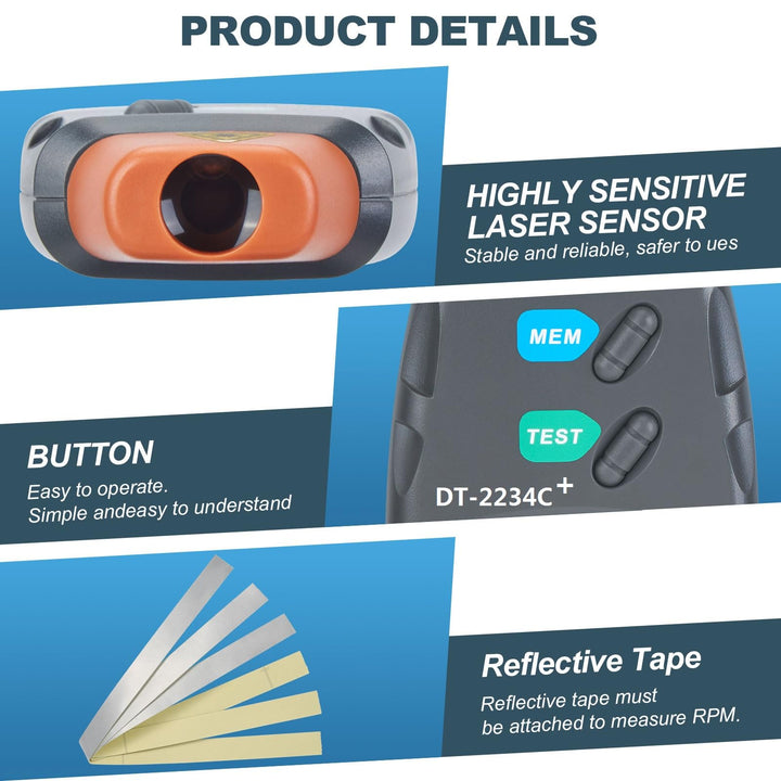 AGPtek® Professional Digital Laser Photo Tachometer Non Contact RPM Tach