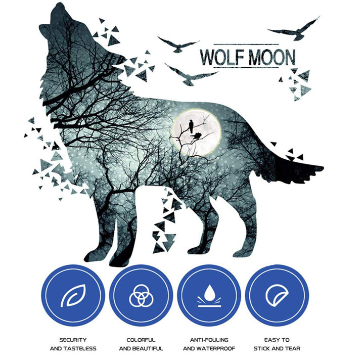 Removable Ink Moon Wolf Wall Decor Creative Blue Galaxy Wolf Room Wall Sticker Easy Peel & Stick Home Decor Murals for Kids Teen Girls Bedroom Nursery Ceiling Living Room