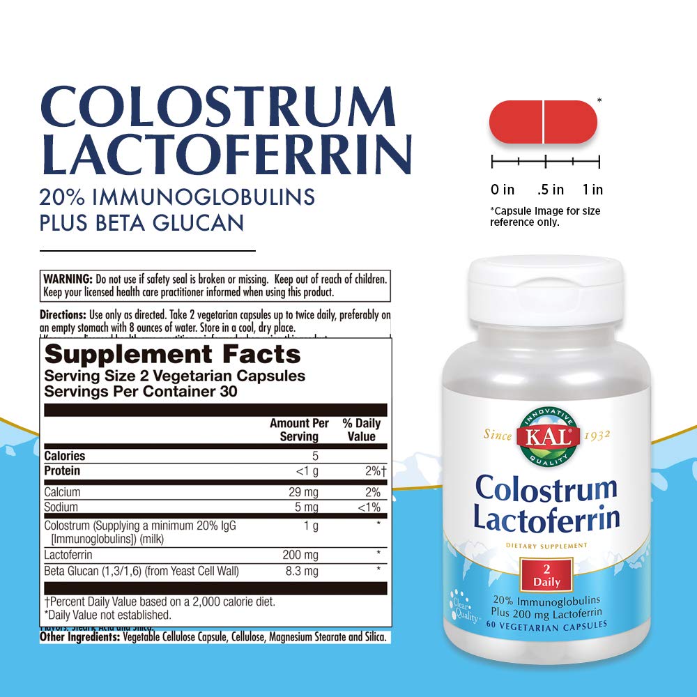 Colostrum Lactoferrin, 20% Immunoglobulins | Lactoferrin & Beta Glucan | Healthy Immune Support | 30 Serv | 60 Caps