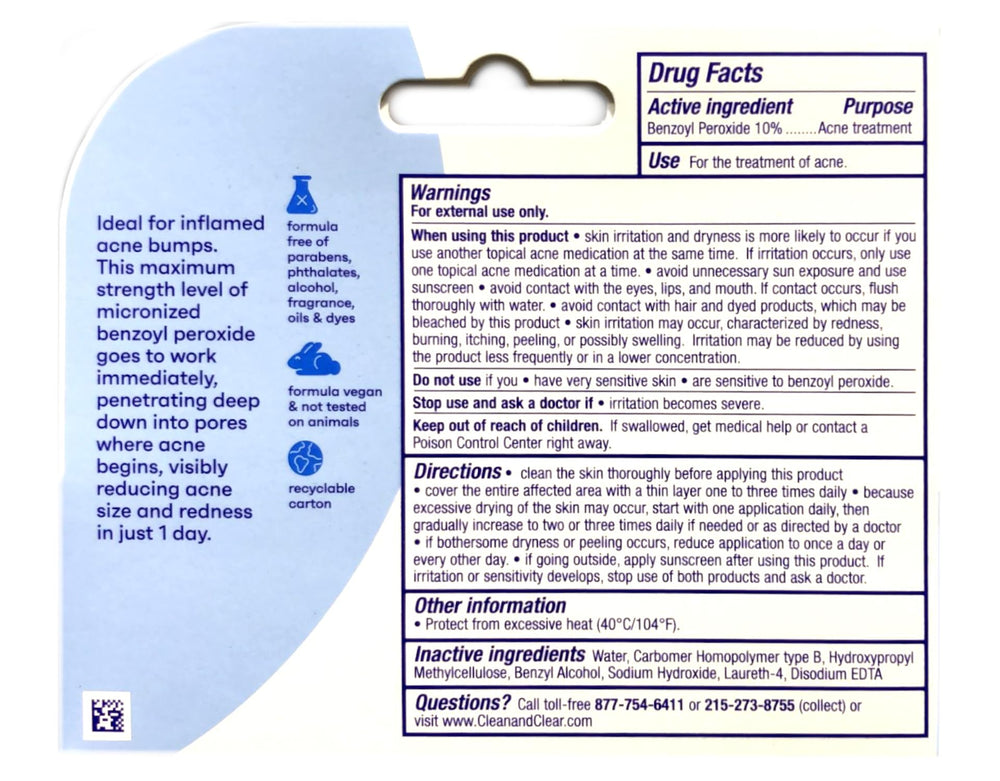 Persa-Gel 10 Acne Medication Spot Treatment with Maximum Strength 10% Benzoyl Peroxide, Pimple Cream & Acne Gel Medicine for Face Acne with Benzoyl Peroxide Medication, 1 oz