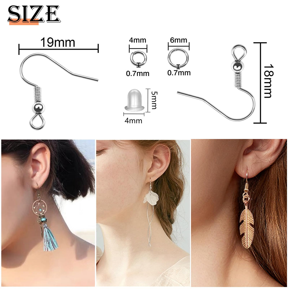TOAOB 150pcs Hypoallergenic Earring Hooks Mixed Colors Ear Wire Hooks Earring Making Kit with 1000pcs Open Jump Rings 200pcs Earring Backs for Jewelry Making Findings