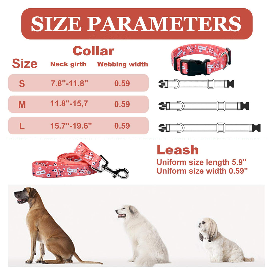 Quick Release Dog Collar with Leash, Adjustable Cute Dog Collars, Soft Comfortable Breathable Nylon Dog Collars for Small Medium Large Dogs(Medium, 11.8-15.7)