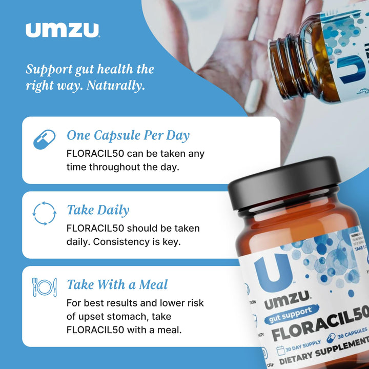 Floracil50 Probiotic for Women + Men - 50 Billion CFU for Gut Health, Acidophilus, Rhamnousus, Digestion, Gut Health, Immunity, Energy - 30-Day Supply (30 Capsules)