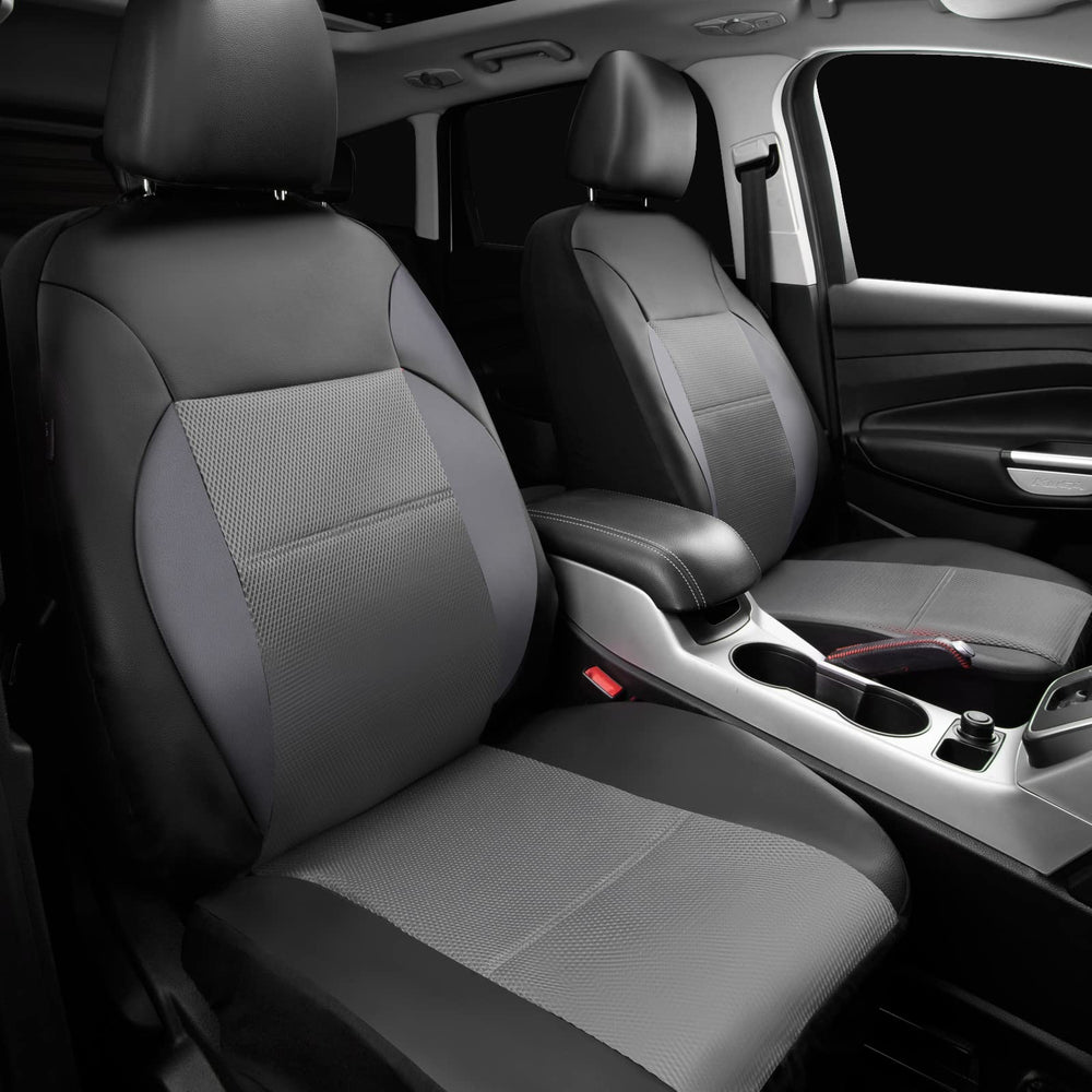 Luxurious Faux PU Leather Universal Seat Covers Set, Car Seat Cover Full Set Fit for Vehicles Sedan SUVs Trucks with Super 5mm Composite Sponge Inside, Airbag Compatible (Black and Gray)