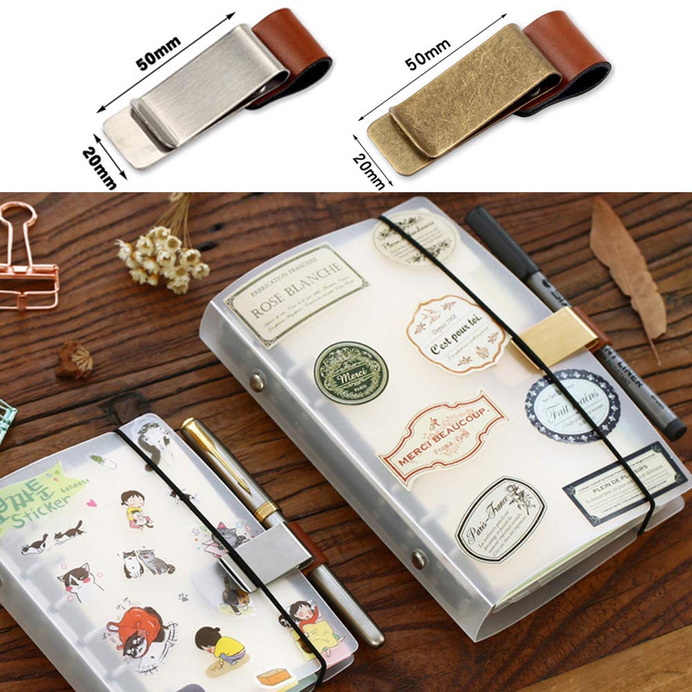 4 Pcs Retro Style Pen Loop Clip Traveler Notebook Leather Pen Holder with Stainless Steel Clip Designed for Notebooks, Journals,Calendars