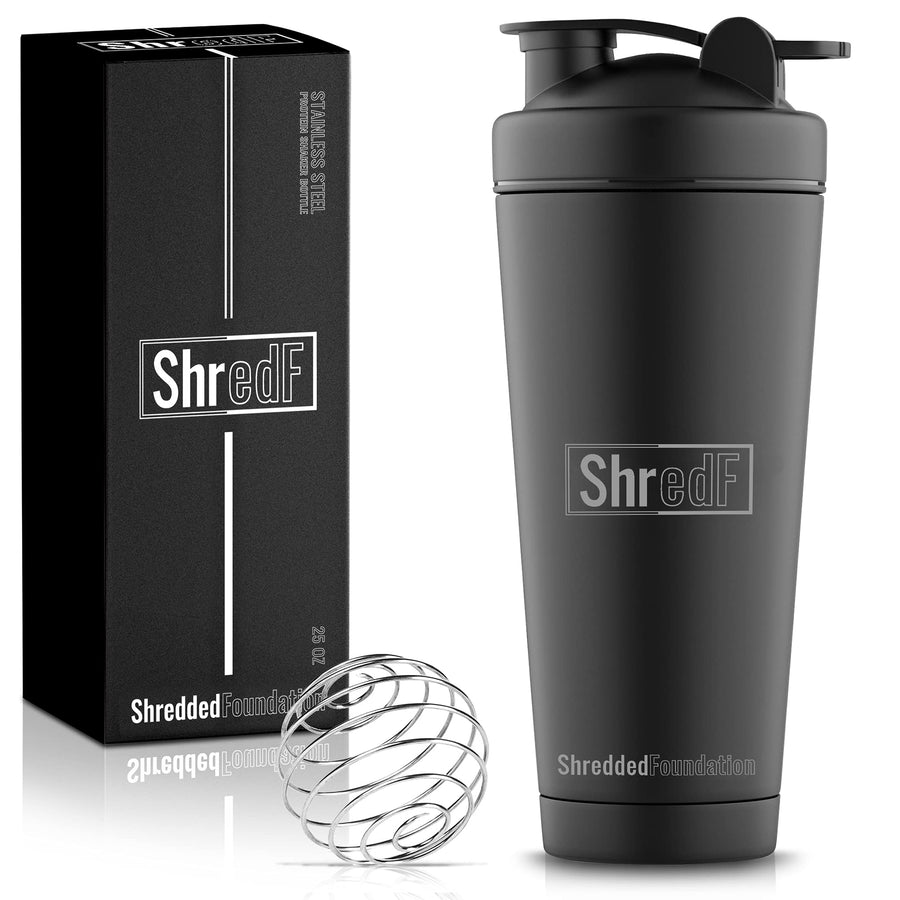 Premium Stainless Steel Shaker,Double Wall Vacuum Insulated Protein Shaker Bottle with Mixer Ball for Gym,Leakproof One-Click Lid,BPA-Free Metal Smoothie Cup for Hot & Cold Drinks,25oz (Matte Black)