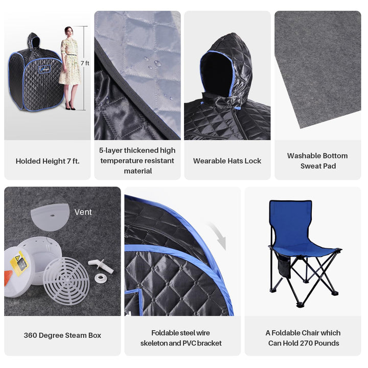 Portable Folding Steam Sauna with 1000W&2.6L steam Generator, Personal Sauna Tent for Relaxation, Fast Heating in 6 Min, with Remote Control, Black