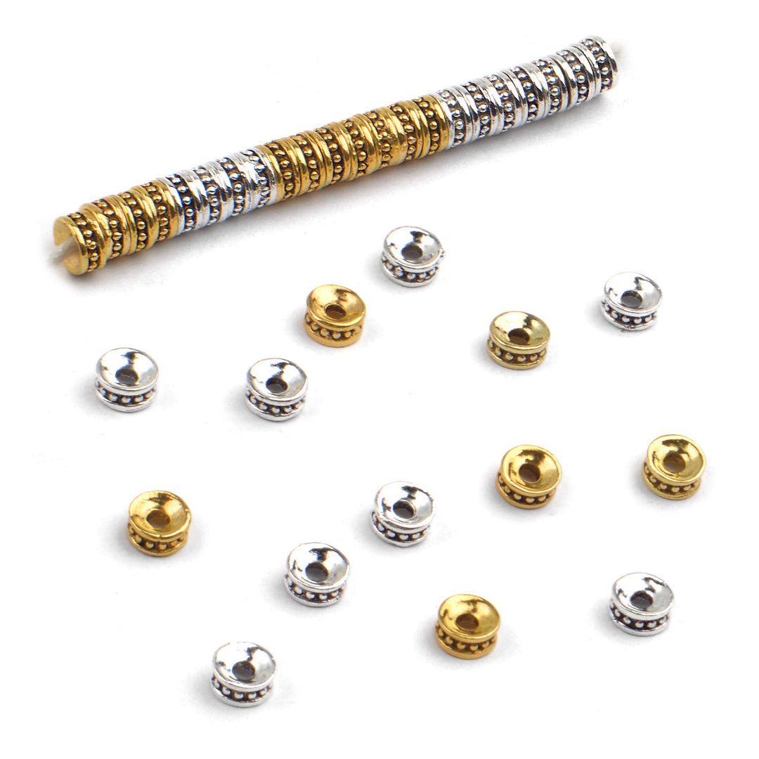 200pcs 6mm Tibetan Spacer Beads Round Rondelle Beads Alloy Jewelry Bead Charm Spacer for Jewelry Making DIY Bracelets Necklace and Crafting