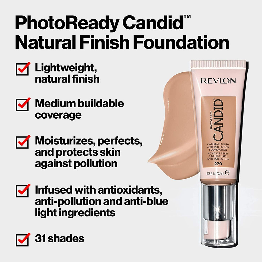 Revlon PhotoReady Candid Natural Finish Foundation, with Anti-Pollution, Antioxidant, Anti-Blue Light Ingredients, 110 Porcelain, 0.75 fl. oz.