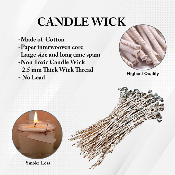 100pcs ECO 4 Wicks for Soy Candles, 6 inch Pre-Waxed Candle Wick for Candle Making,Thick Candle Wick with Base