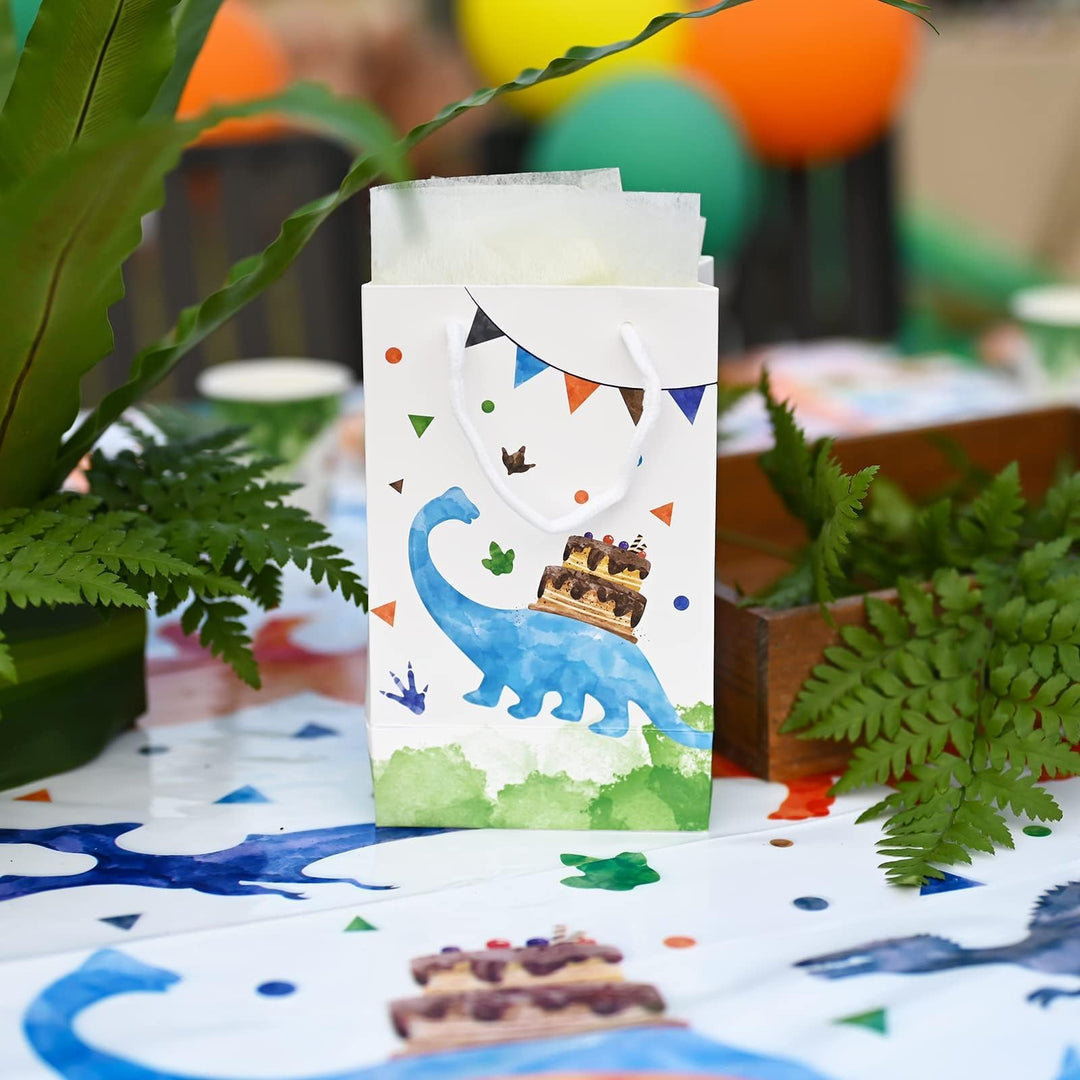 Watercolor Dinosaur Party Bags - 16 Pack Dinosaur Party Favor Bags for Boys Kids Dino Theme Party Supplies Candy Treat Goodies Gift Bags with Handle