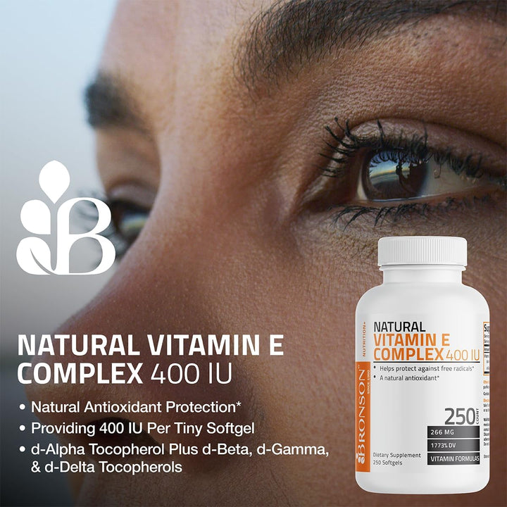 Natural Vitamin E Complex 400 I.U. Supplement (d-Alpha Tocopherol Plus d-Beta, d-Gamma, & d-Delta Tocopherols), Natural Antioxidant, 100 Softgels