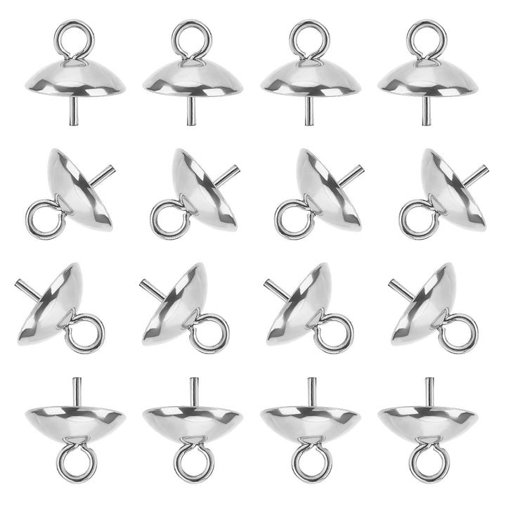 about 60pcs 8mm Stainless Steel Cup Pearl Peg Bails Pin Pendants Small Screw Eye Pins Clasps Hooks 0.7mm Pin Eye Screws for Half Drilled Beads Jewelry Earring Making, Stainless Steel Color