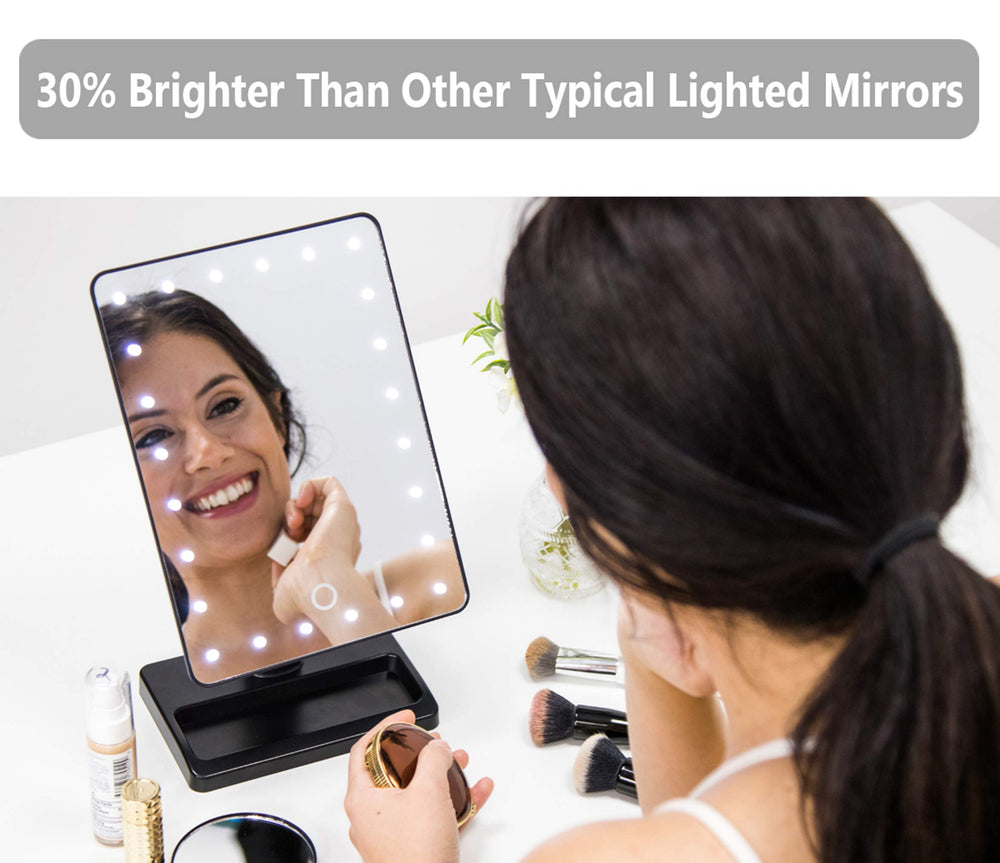 12-Inch Screen Makeup Mirror with 24 LED Lights, Lighted Vanity Dressing Table Mirror with Touch Dimmable Memory Function and 10x Magnification Spot Mirror, Black (Battery Not Included)