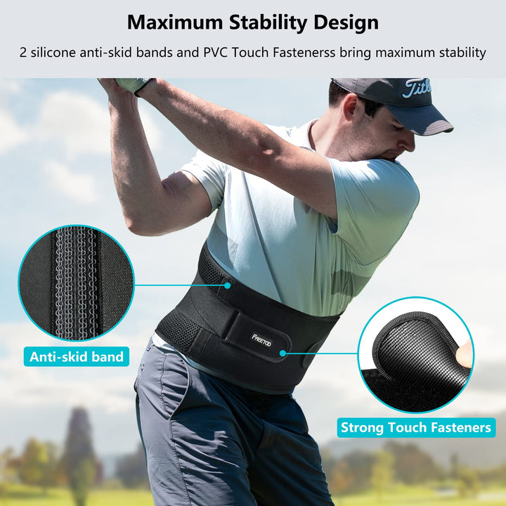 Air Mesh Back Brace for Men Women Lower Back Pain Relief with 7 Stays, Anti-skid, Adjustable Lumbar Support Belt for Work for Sciatica Scoliosis (M(waist:36''-44''), Black)