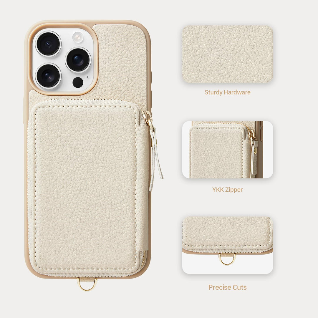 for iPhone 13 ProMax Wallet Case with Wrist Strap, Zipper Phone Case with RFID Blocking Card Holder Leather Purse Case for Women Cover for iPhone 13 Pro Max 6.7(2021)- Rose Gold