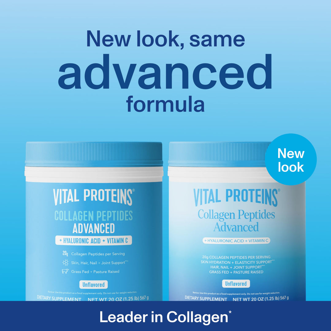 Collagen Peptides Powder Advanced with Hyaluronic Acid & Vitamin C - 20oz Collagen Protein, Unflavored, 28 Servings