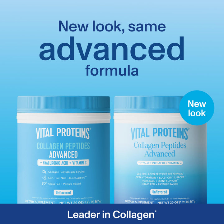 Collagen Peptides Powder Advanced with Hyaluronic Acid & Vitamin C - 20oz Collagen Protein, Unflavored, 28 Servings