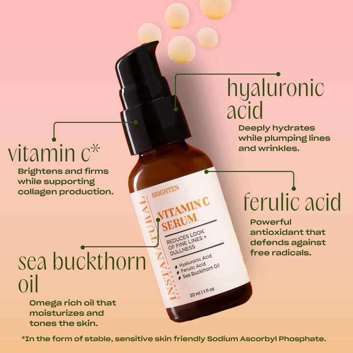 Vitamin C Face Serum, Brightens, Hydrates and Reduces Signs of Aging, with Vitamin C, Hyaluronic and Ferulic Acid, 1 FL Oz